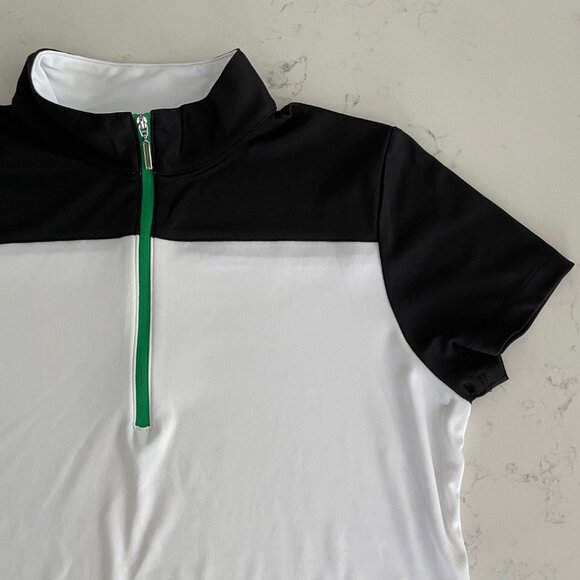IZOD Perform X Golf SS 1/2 Zip Polyester Hi Collar Top Black+White Sz M NWOT - Picture 7 of 12